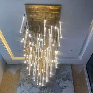 Wedding Decorative Aluminium Modern Led Chandelier Tube Pendant Light Luxury Staircase Hotel Lobby Ceiling Hanging Fixture