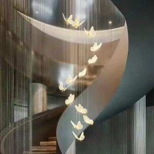 Wedding Decorative Long Stairwell Ceiling Pendant Light Duplex Hotel Lobby Dining Hall Modern Butterfly Chandeliers