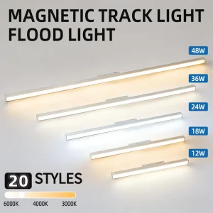 White 3-Color Adjustable COB LED Magnetic Track Light System with Aluminum Construction CRI 92 for Home Commercial Use