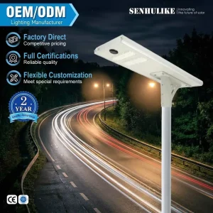 White All in One Solar Street Light 100W 2 Modules Integrated LED Outdoor Lamp IP65 Waterproof for Road Parking Lot Garden