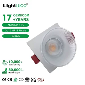 White Double Headed Square LED Round Square Recessed COB Spotlight Downlight GU10 Spot Housing MR16 LED Module Frame PC Fixture