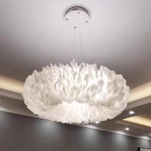 White Feather Chandelier Creative Modern Pendant Light for Bedroom Living Room Romantic Nordic Style Hanging Lamp Home Decor