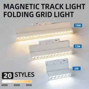 White Folding Grille Magnetic LED Track Light 3 Color Adjustable High CRI 92 Modern Design Aluminum Body 3 Year Warranty 48V 40W