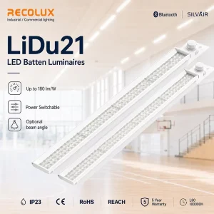 White Housing LED Batten Luminaire PMMA Optics Linear Light for Shop Sports Hall and Factory
