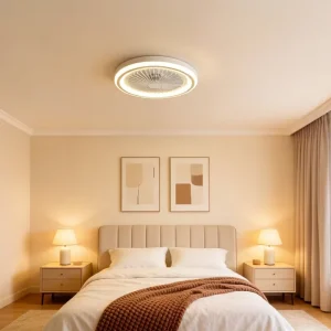 White Round Ceiling Fan Light with Protective Grill LED 3 Color Dimmable Silent Fan Lamp