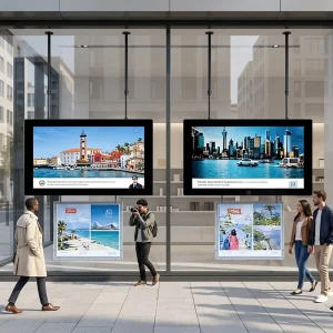 Window Hanging LCD Digital Signage High Bright Sunlight Readable Screen for Retail Store Front Window Ads