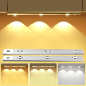 Wireless Ultra Thin Motion Sensor LED Cabinet Light USB Rechargeable Dimmable Lamp 3 Colors for Kitchen Wardrobe Bedroom Stairs