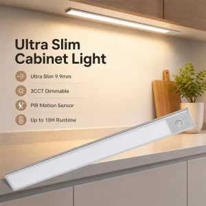 Wireless Under Cabinet Night Light with PIR Motion Sensor USB C Rechargeable 3 Color Dimmable LED Closet Light