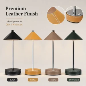 Wood Cordless DC LED Table Lamp Rechargeable Touch Dimmable Cone Shade Desk Light Metal Pole Hotel Restaurant