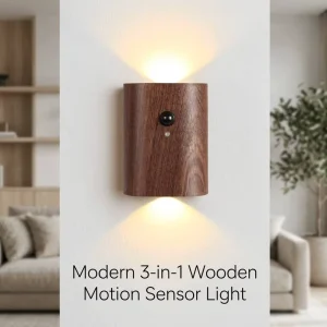 Wood Motion Sensor Wall Light Rechargeable PIR LED Night Lamp Magnetic Stick on Sconce for Hallway Stairs Bedroom