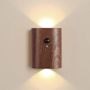 Wood Smart Automatic Magnetic PIR Motion Sensor LED Night Light and Down Sconce Wireless Wall Indoor Body Induction Lamp