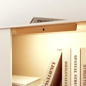 Wooden Rechargeable LED Cabinet Light with PIR Motion Sensor Magnetic Cordless Dimmable Warm White Under Cabinet Lamp