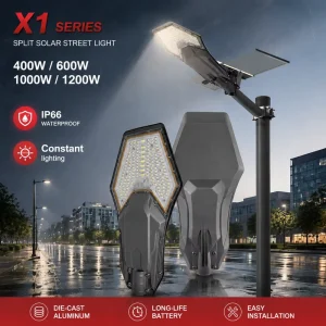 X1-600W Road Street Lamp Aluminium IP65 Waterproof 6000K LED Solar Outdoor Lights with Bracket Arm