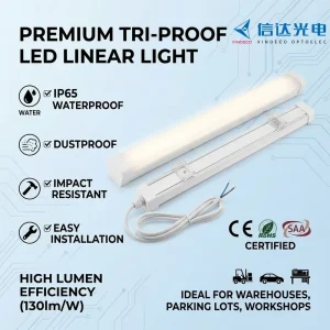 XINDECO Anti corrosion Dustproof IP65 Tri proof Light Linkable LED Batten Fitting 2ft 4ft 5ft Industrial Food Processing Plant