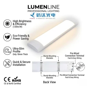XINDECO High Brightness Ultra Slim LED Batten Light 120lm W Surface Mounted Linear Tube 3 Year Warranty 3000 6500K Color Temp
