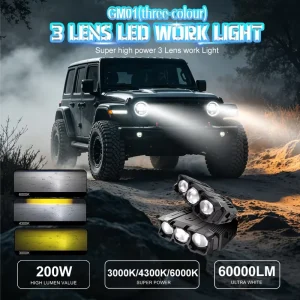 Xenplus GM01 60000LM High Lumen LED Light 3 Color Remote Control Grille Spotlight IP68 Waterproof Universal Off Road Lamp
