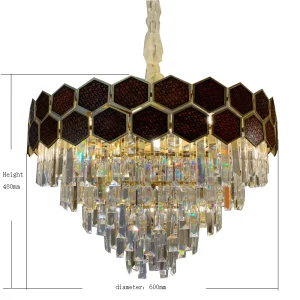 Zhongyi Luxury Iron Crystal Chandelier Pendant Light LED Gold Bronze Finish Modern Design Hotel Lobby Restaurant