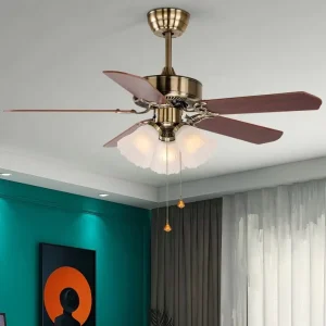 Zipper Control Luxury 110/220V Energy Save Decorative AC DC Chandelier Wooden Ceiling Fan With Light